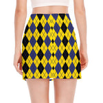 Black Blue And Yellow Argyle Print Side Slit Mini Skirt