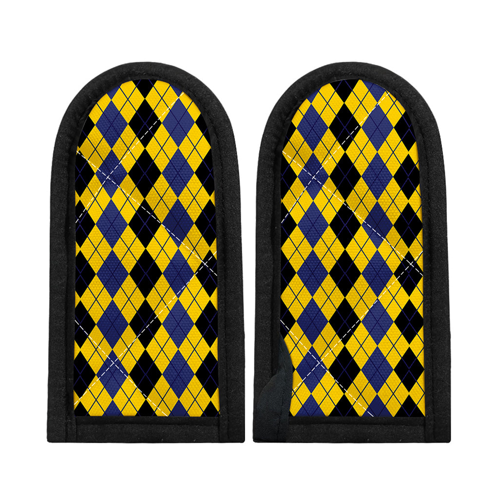 Black Blue And Yellow Argyle Print Skillet Handle Cover