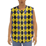 Black Blue And Yellow Argyle Print Sleeveless Baseball Jersey