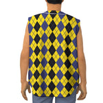 Black Blue And Yellow Argyle Print Sleeveless Baseball Jersey