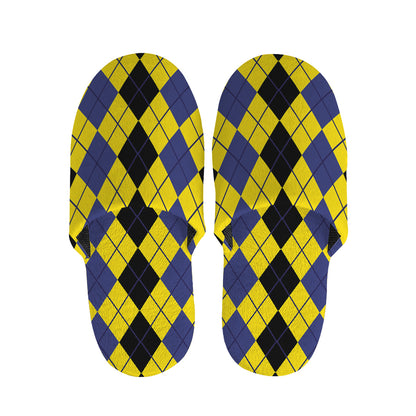 Black Blue And Yellow Argyle Print Slippers
