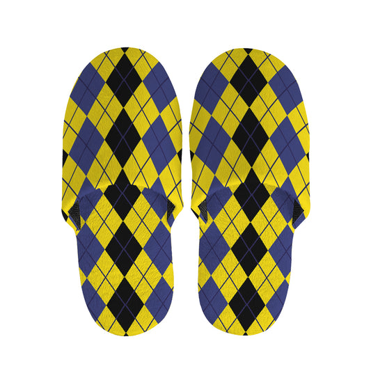 Black Blue And Yellow Argyle Print Slippers