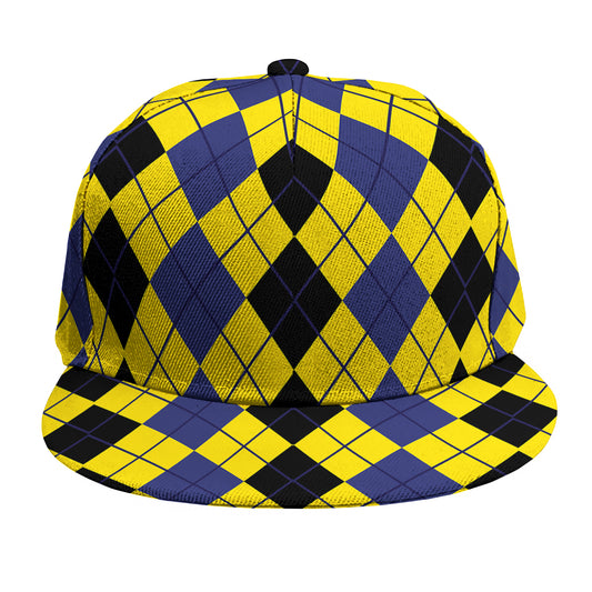 Black Blue And Yellow Argyle Print Snapback Cap