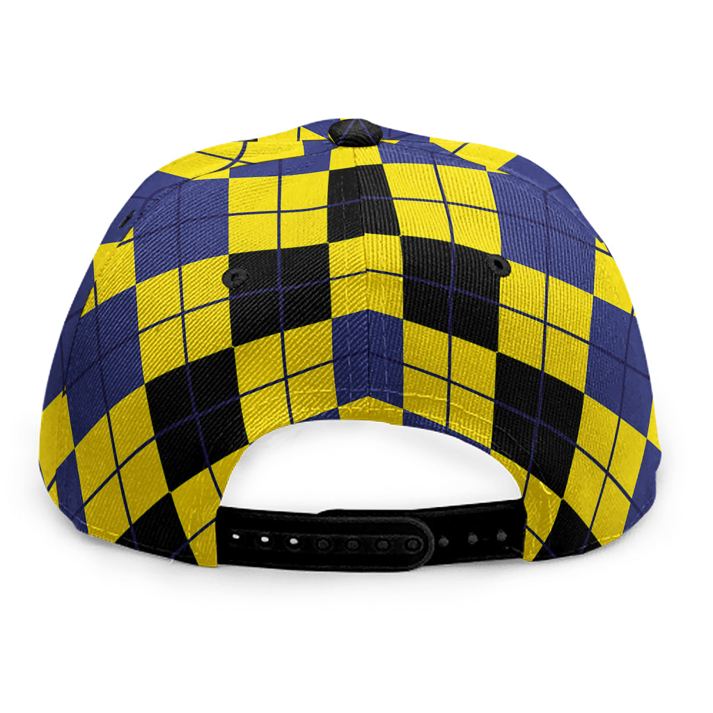 Black Blue And Yellow Argyle Print Snapback Cap