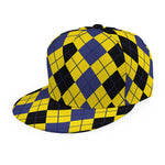 Black Blue And Yellow Argyle Print Snapback Cap