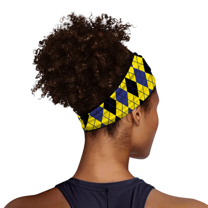 Black Blue And Yellow Argyle Print Sports Headband