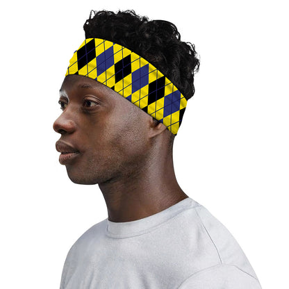 Black Blue And Yellow Argyle Print Sports Headband