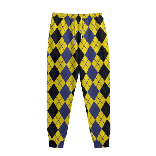 Black Blue And Yellow Argyle Print Sweatpants