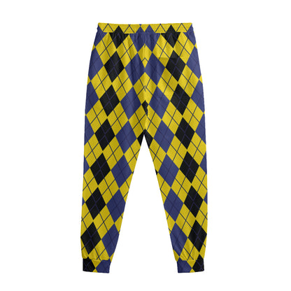 Black Blue And Yellow Argyle Print Sweatpants
