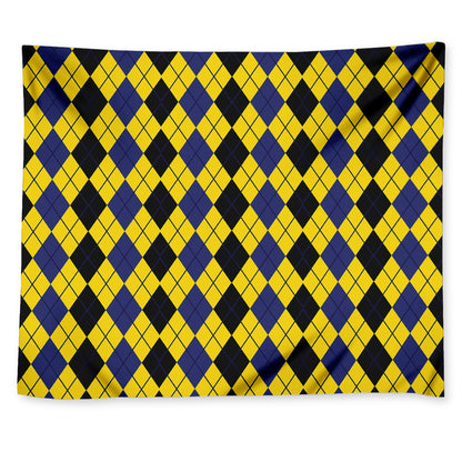 Black Blue And Yellow Argyle Print Tapestry