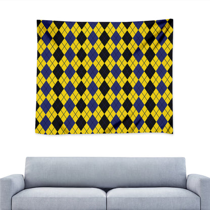 Black Blue And Yellow Argyle Print Tapestry