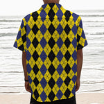 Black Blue And Yellow Argyle Print Textured Short Sleeve Shirt