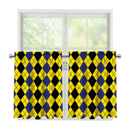 Black Blue And Yellow Argyle Print Tier Curtains
