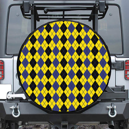 Black Blue And Yellow Argyle Print Tire Cover