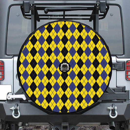 Black Blue And Yellow Argyle Print Tire Cover With Camera Hole