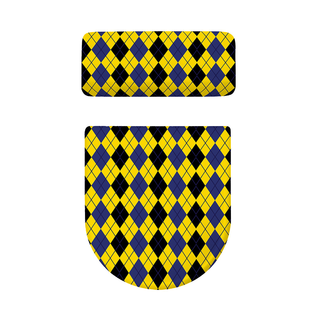 Black Blue And Yellow Argyle Print Toilet Lid And Tank Cover Set