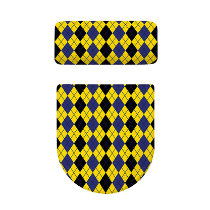 Black Blue And Yellow Argyle Print Toilet Lid And Tank Cover Set