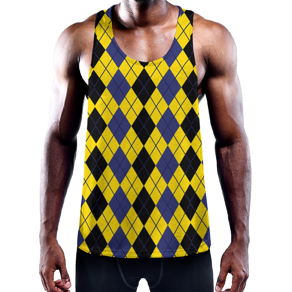 Black Blue And Yellow Argyle Print Training Tank Top