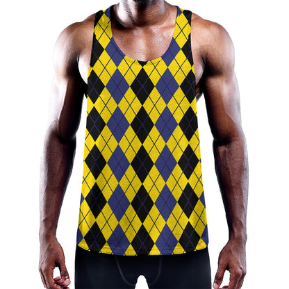 Black Blue And Yellow Argyle Print Training Tank Top