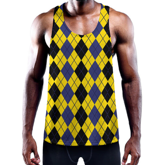 Black Blue And Yellow Argyle Print Training Tank Top