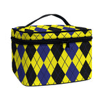 Black Blue And Yellow Argyle Print Travel Makeup Bag