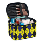 Black Blue And Yellow Argyle Print Travel Makeup Bag