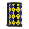 Black Blue And Yellow Argyle Print Trifold Wallet