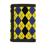 Black Blue And Yellow Argyle Print Trifold Wallet
