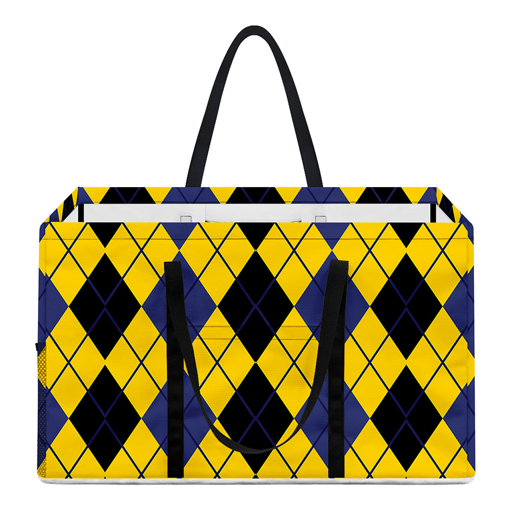Black Blue And Yellow Argyle Print Utility Tote Bag