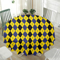 Black Blue And Yellow Argyle Print Waterproof Round Tablecloth