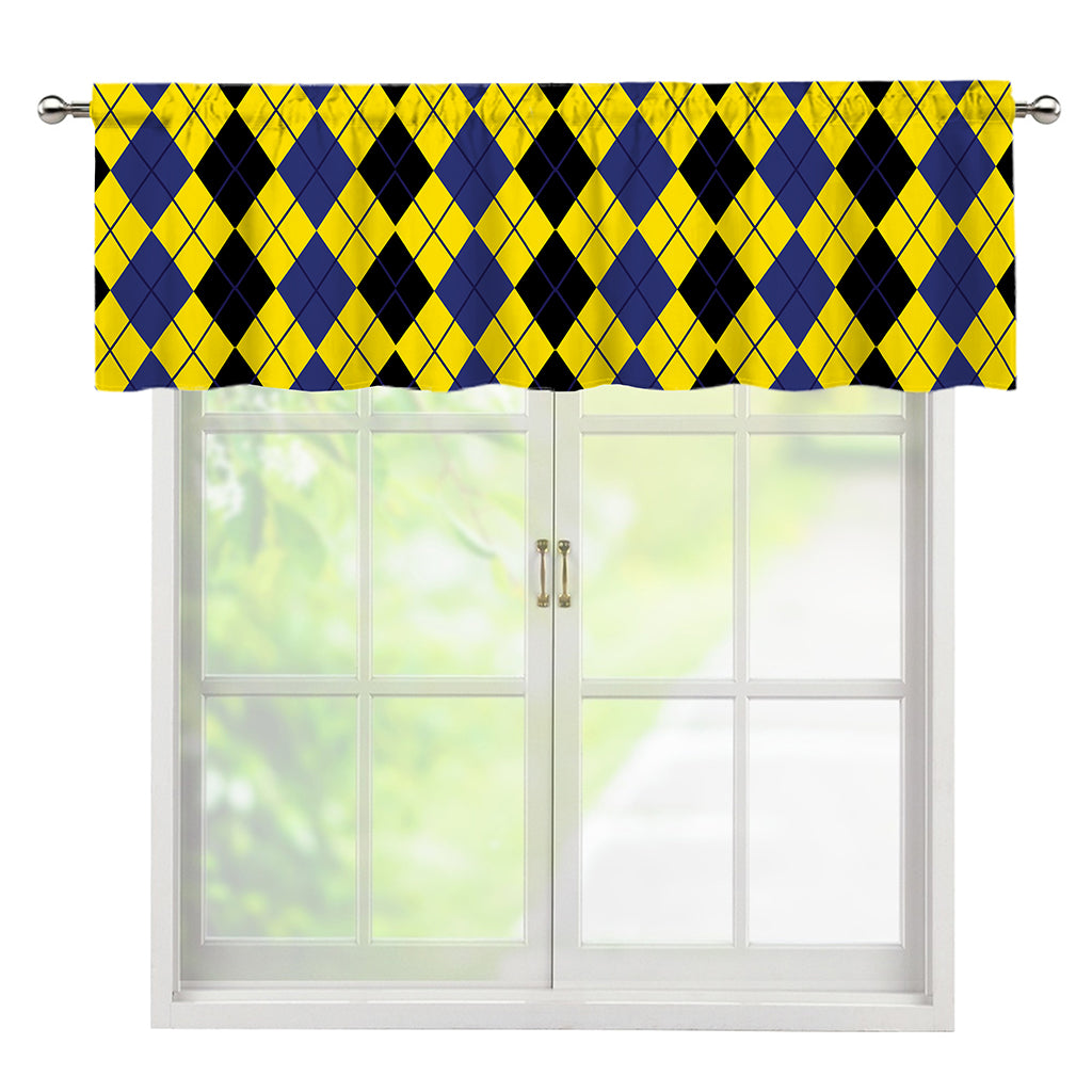 Black Blue And Yellow Argyle Print Window Valance