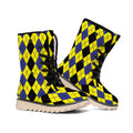 Black Blue And Yellow Argyle Print Winter Boots