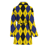 Black Blue And Yellow Argyle Print Women's Bathrobe