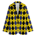 Black Blue And Yellow Argyle Print Women's Blazer