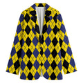 Black Blue And Yellow Argyle Print Women's Cotton Blazer