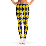 Black Blue And Yellow Argyle Print Women's Leggings