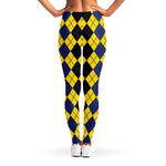 Black Blue And Yellow Argyle Print Women's Leggings