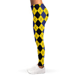 Black Blue And Yellow Argyle Print Women's Leggings