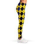 Black Blue And Yellow Argyle Print Women's Leggings