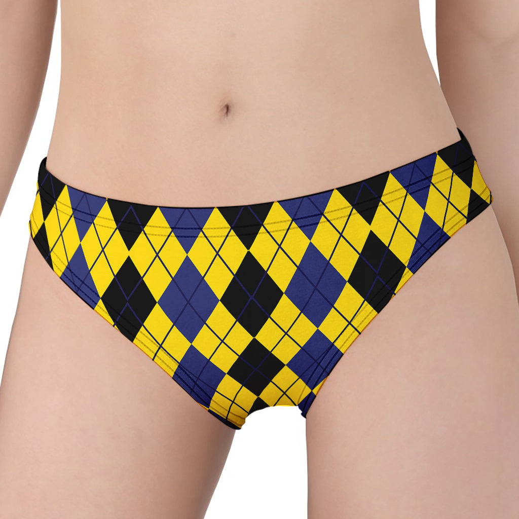 Black Blue And Yellow Argyle Print Women's Panties