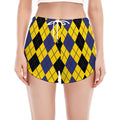 Black Blue And Yellow Argyle Print Women's Split Running Shorts