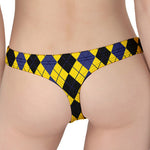 Black Blue And Yellow Argyle Print Women's Thong