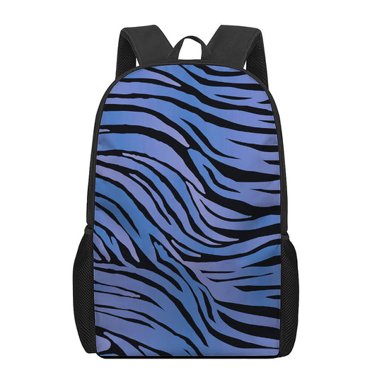 Black Blue Zebra Pattern Print 17 Inch Backpack