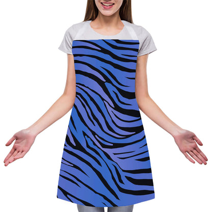 Black Blue Zebra Pattern Print Adjustable Apron