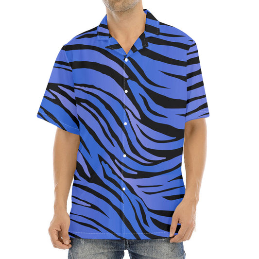 Black Blue Zebra Pattern Print Aloha Shirt
