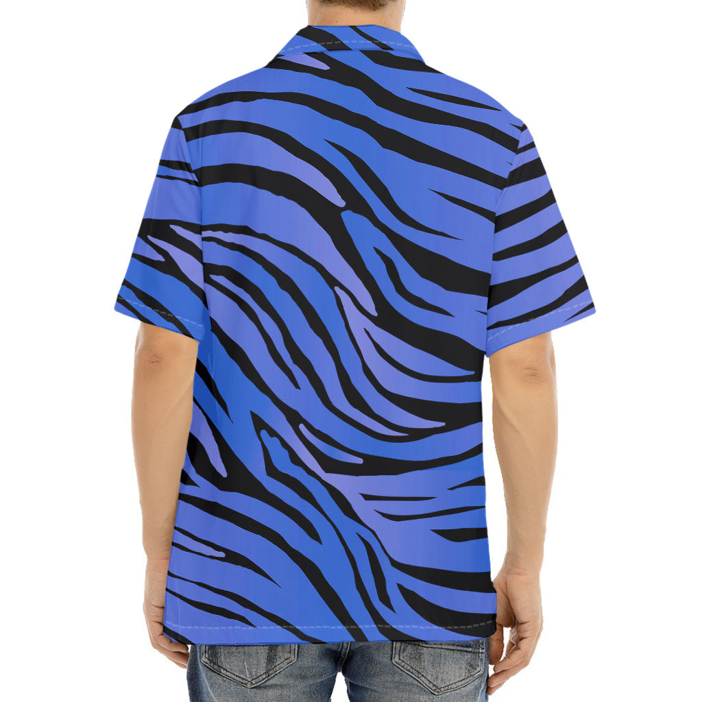 Black Blue Zebra Pattern Print Aloha Shirt