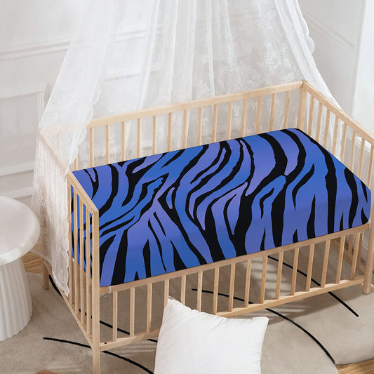 Black Blue Zebra Pattern Print Baby Crib Sheet
