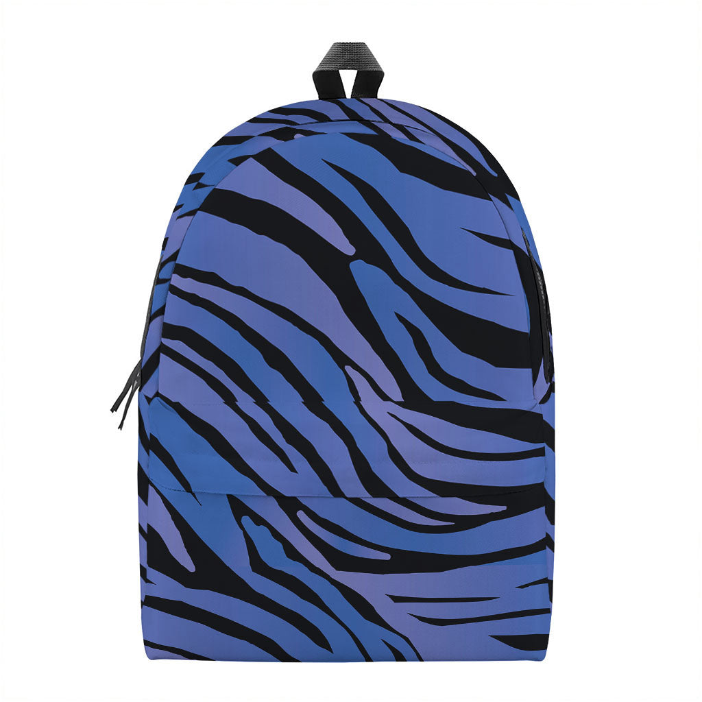 Black Blue Zebra Pattern Print Backpack