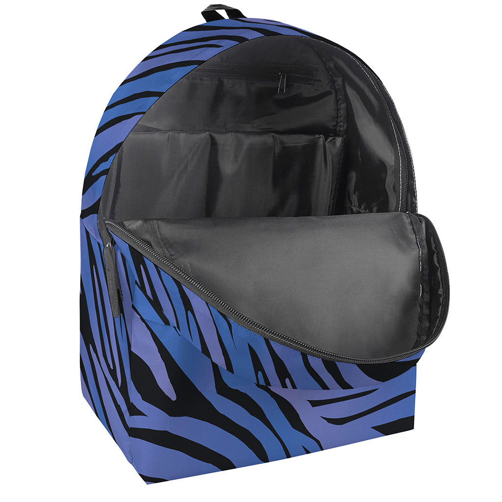 Black Blue Zebra Pattern Print Backpack