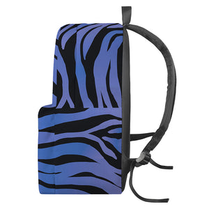 Black Blue Zebra Pattern Print Backpack